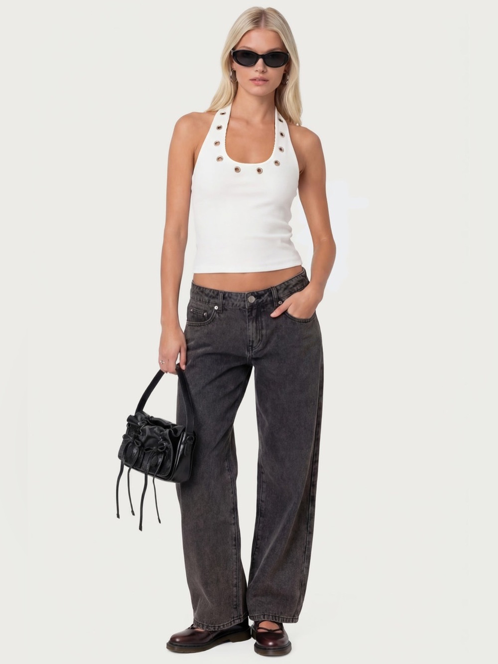 Edikted Petite Raelynn Washed Low Rise Baggy Jeans XS black washed NWT